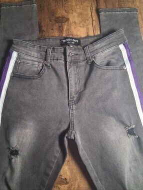 Trinity Kays Kulture Gray Slim Jeans with Purple & White Side Stripes